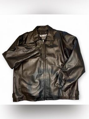 Men’s XL Black Genuine Leather Zip Up Jacket Classic Moto Capsule Minimalist